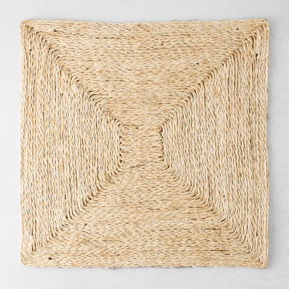 Lanai Natural Abaca Woven Square Placemat, 15" with concentric square pattern.