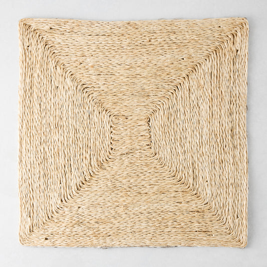 Lanai Natural Abaca Woven Square Placemat, 15" with concentric square pattern.