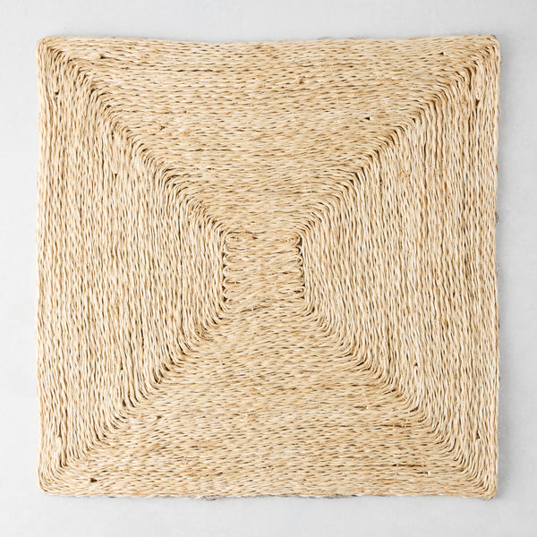 Lanai Natural Abaca Woven Square Placemat, 15" with concentric square pattern.