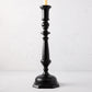 Large black lacquer Georgian candlestick, hand-carved beechwood, 19"H, with a cream taper candle.