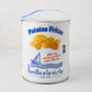 Large white Bonilla a La Vista potato chips tin with blue text and a sailboat logo.