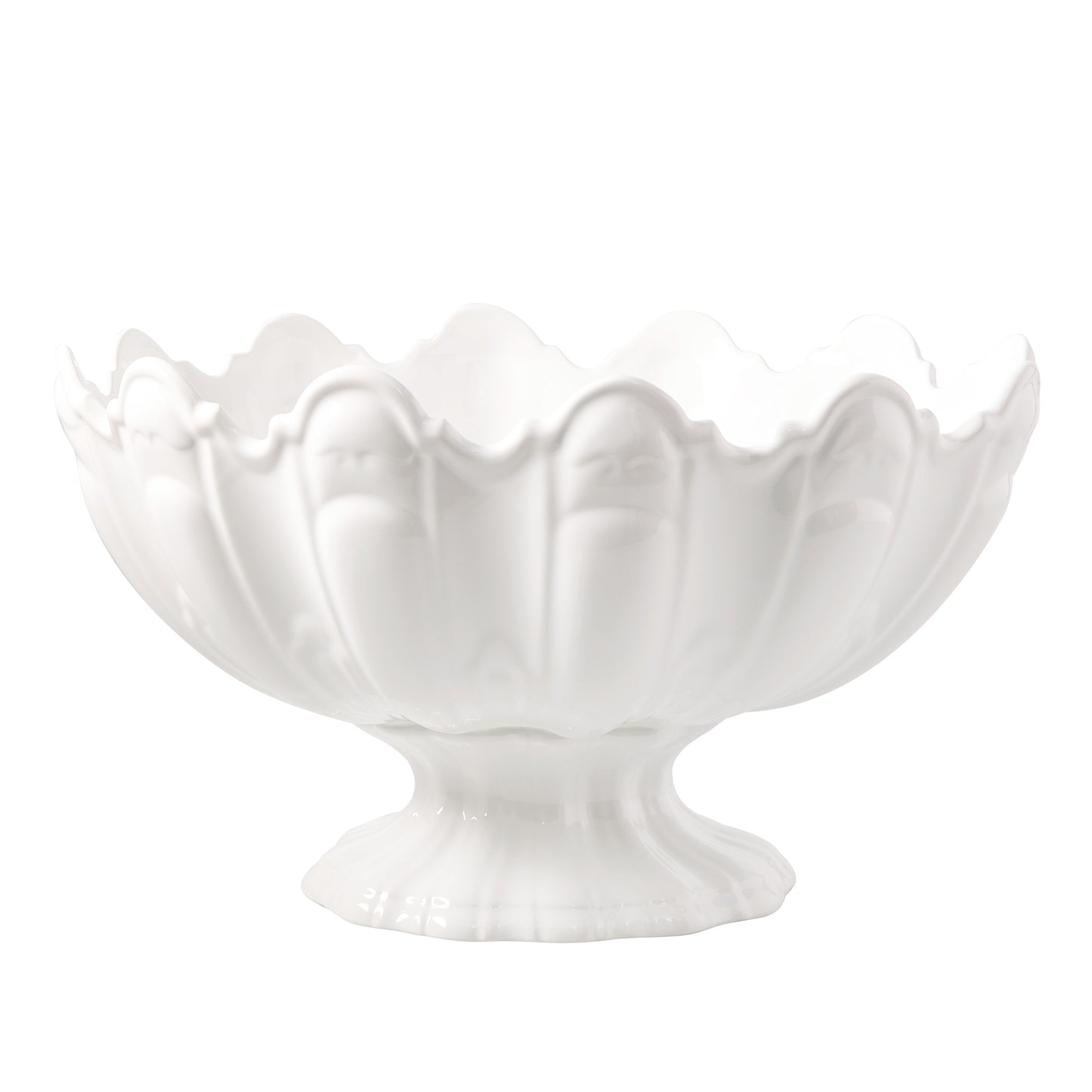 Large white ceramic scallop serve bowl, high-fired earthenware, 17"Dia. x 9"H.
