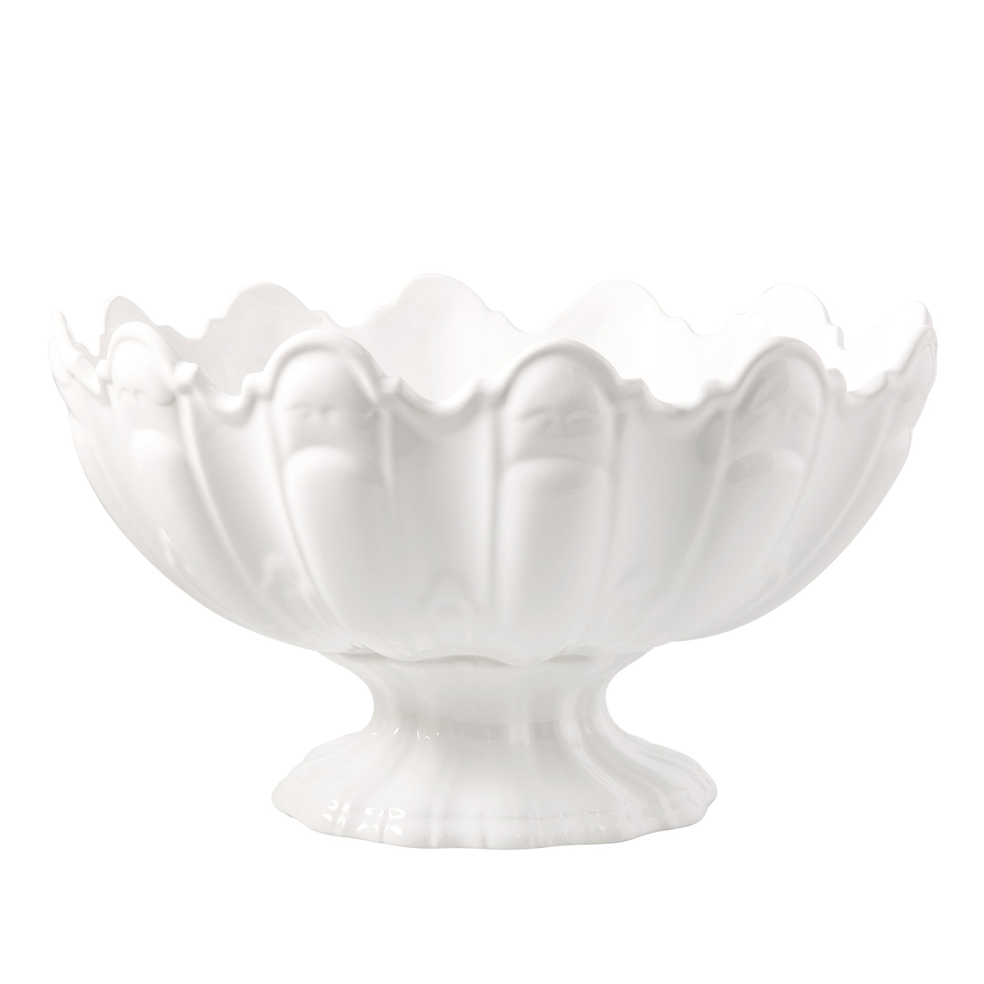 Large white ceramic scallop serve bowl, high-fired earthenware, 17"Dia. x 9"H.