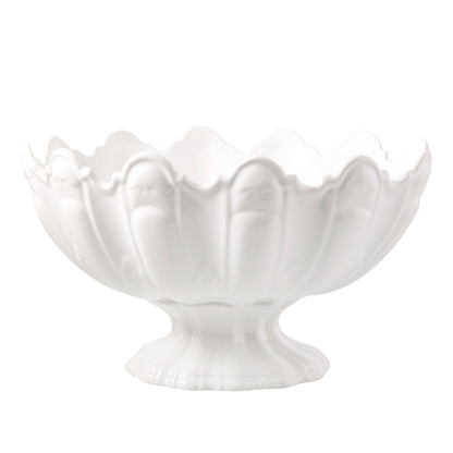 Large white ceramic scallop serve bowl, high-fired earthenware, 17"Dia. x 9"H.