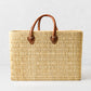Large Leather-Handled Woven Tote Bag