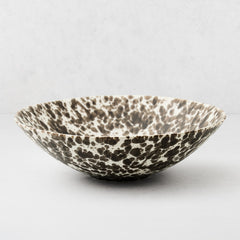 Large Nuno Splatter stoneware serve bowl, pale cream with unique brown spots.