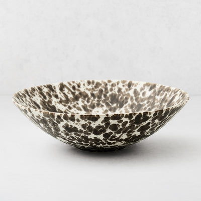 Large Nuno Splatter stoneware serve bowl, pale cream with unique brown spots.