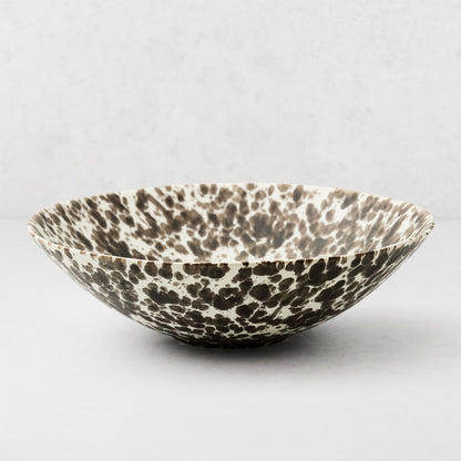 Large Nuno Splatter stoneware serve bowl, pale cream with unique brown spots.