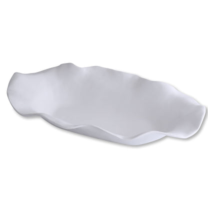 White luxury melamine oval centerpiece with sculptural, wavy edges.