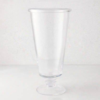 Large Oxford clear glass vase with a hand-molded, folded rim and ribbed base.