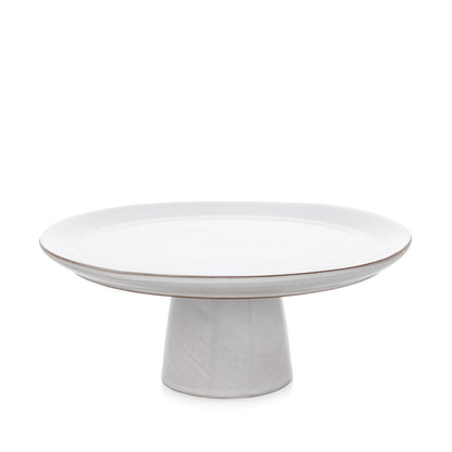 Large Stone Cake Stand, cool grey-white glazed terracotta, 10.75"Dia x 4.8"H.