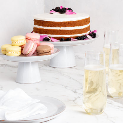 Large Stone Cake Stand, cool grey-white glazed terracotta, 10.75"Dia x 4.8"H.