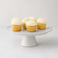 Cool grey-white glazed terracotta Large Stone Cake Stand, 10.75"Dia x 4.8"H, with cupcakes.