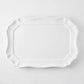 Large white ceramic rectangular serve platter with scalloped edges, 19 by 14 inches, made in Italy.