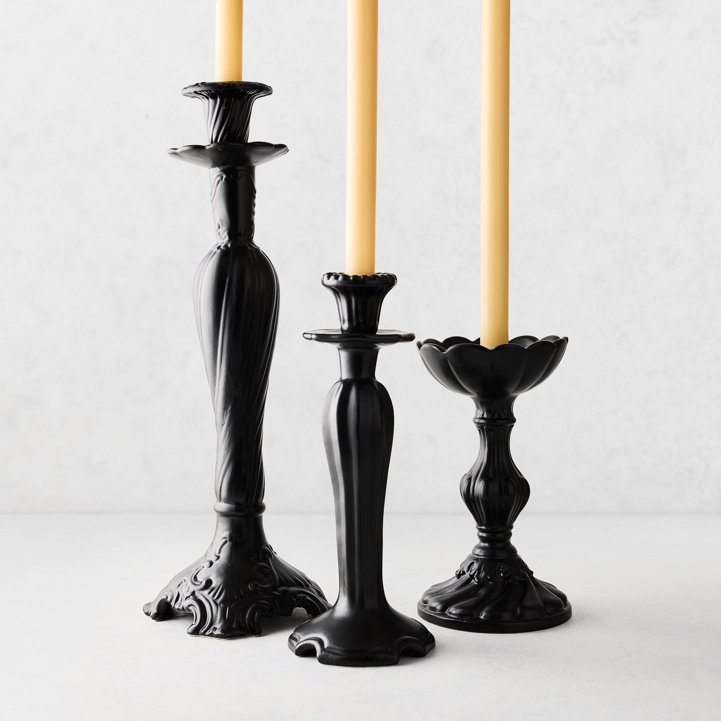 Large Tosca Matte Black Ceramic Candlestick