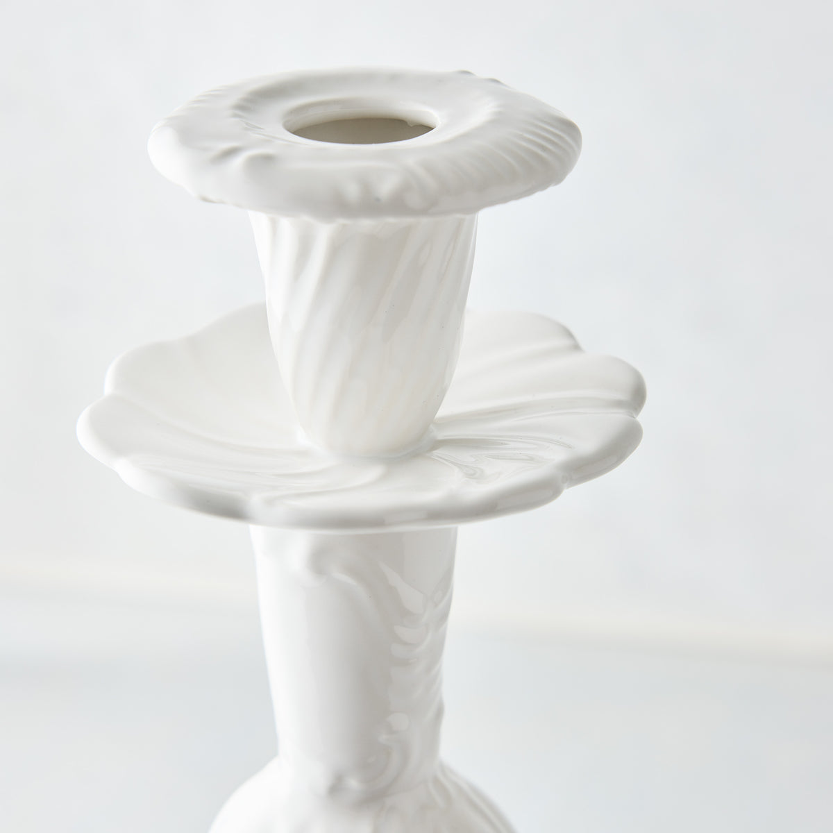 Large Tosca White Ceramic Candlestick