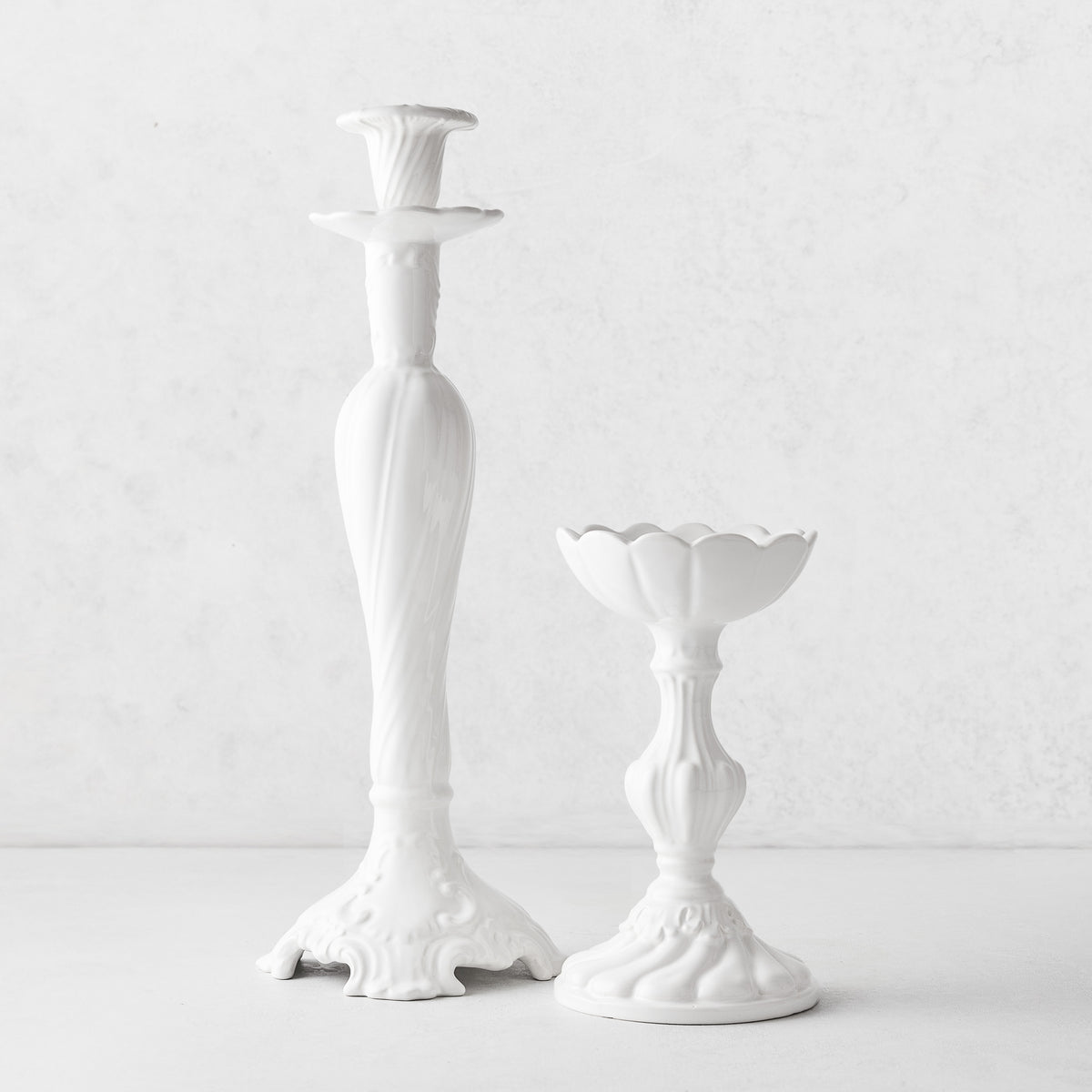 Large Tosca White Ceramic Candlestick