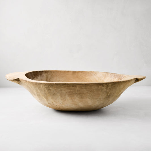 Large vintage reclaimed wood bowl with natural grain and rich patina.