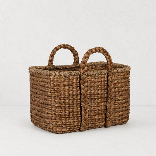 Large Woven Water Hyacinth Basket with Double Handles