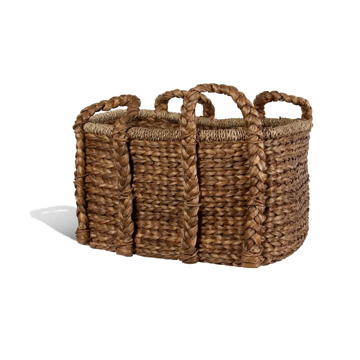 Large Woven Water Hyacinth Double-Handled Basket