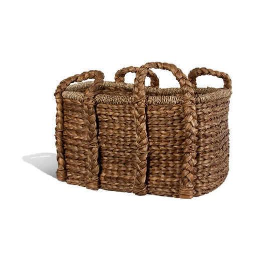 Large Woven Water Hyacinth Double-Handled Basket