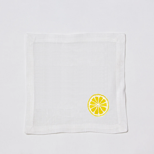 Embroidered Lemon Cocktail Napkin Coaster, set of 4
