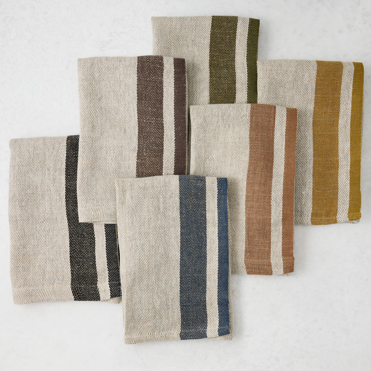 Lexington Charcoal Grey Stripe Border Napkin, 20" square, linen-cotton blend, natural base with grey stripes.
