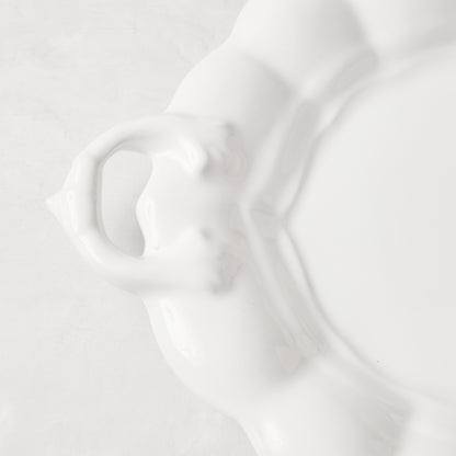 White Liberty Oval Ceramic Serving Platter with decorative handles and French detailing.