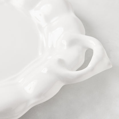 White Liberty Oval Ceramic Serving Platter with French detailing and handles, 18" x 12.75".