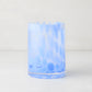 Light blue spotted double old fashioned glass, 12oz, clear glass with bright blue spots.
