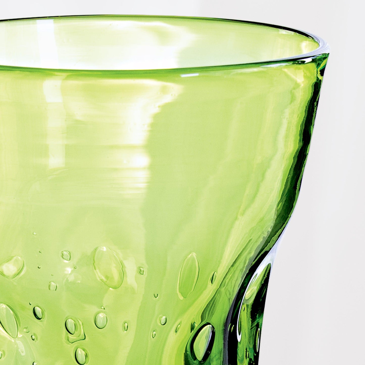 Light green Henri mouth-blown glass, 8 oz, with unique imperfections and air bubbles.