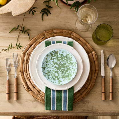 5-piece flatware set with natural wood handles and stainless steel, featuring a modern bamboo-inspired design.