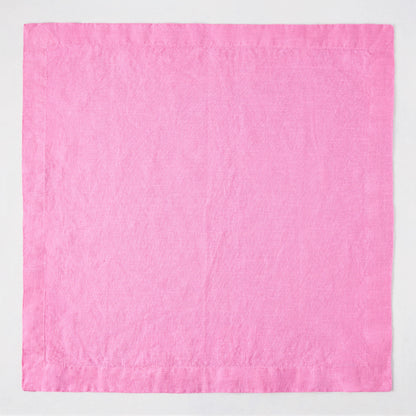 Lily HG Signature 22-inch square hand-dyed pink linen napkin with mitered corners.