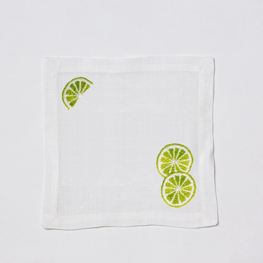 Embroidered Lime Cocktail Napkin Coaster, set of 4