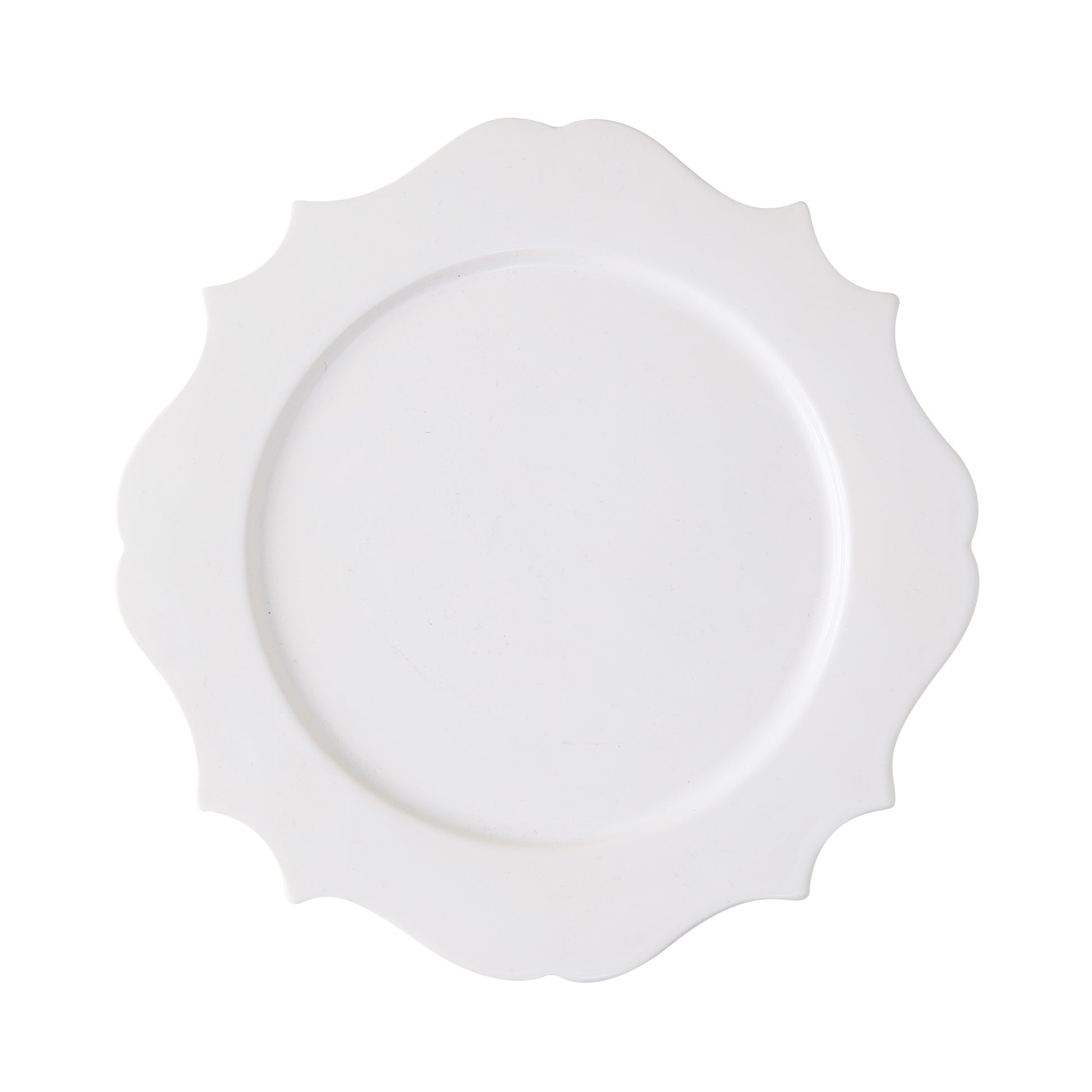 Lungarno white ceramic salad/dessert plate with sculptural, scalloped edge.