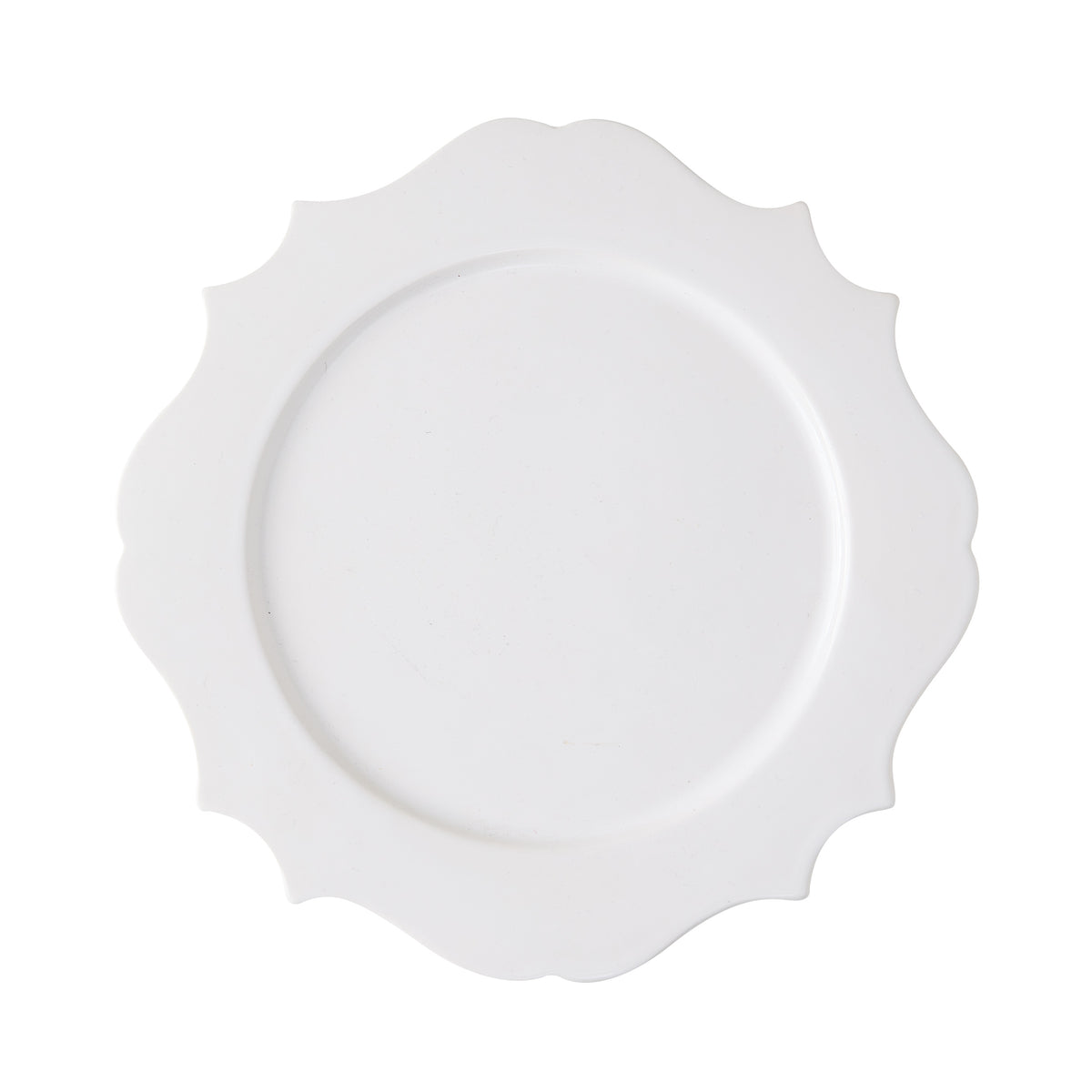 Lungarno white ceramic salad/dessert plate with sculptural, scalloped edge.