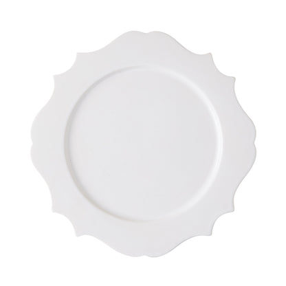 Lungarno white ceramic salad/dessert plate with sculptural, scalloped edge.