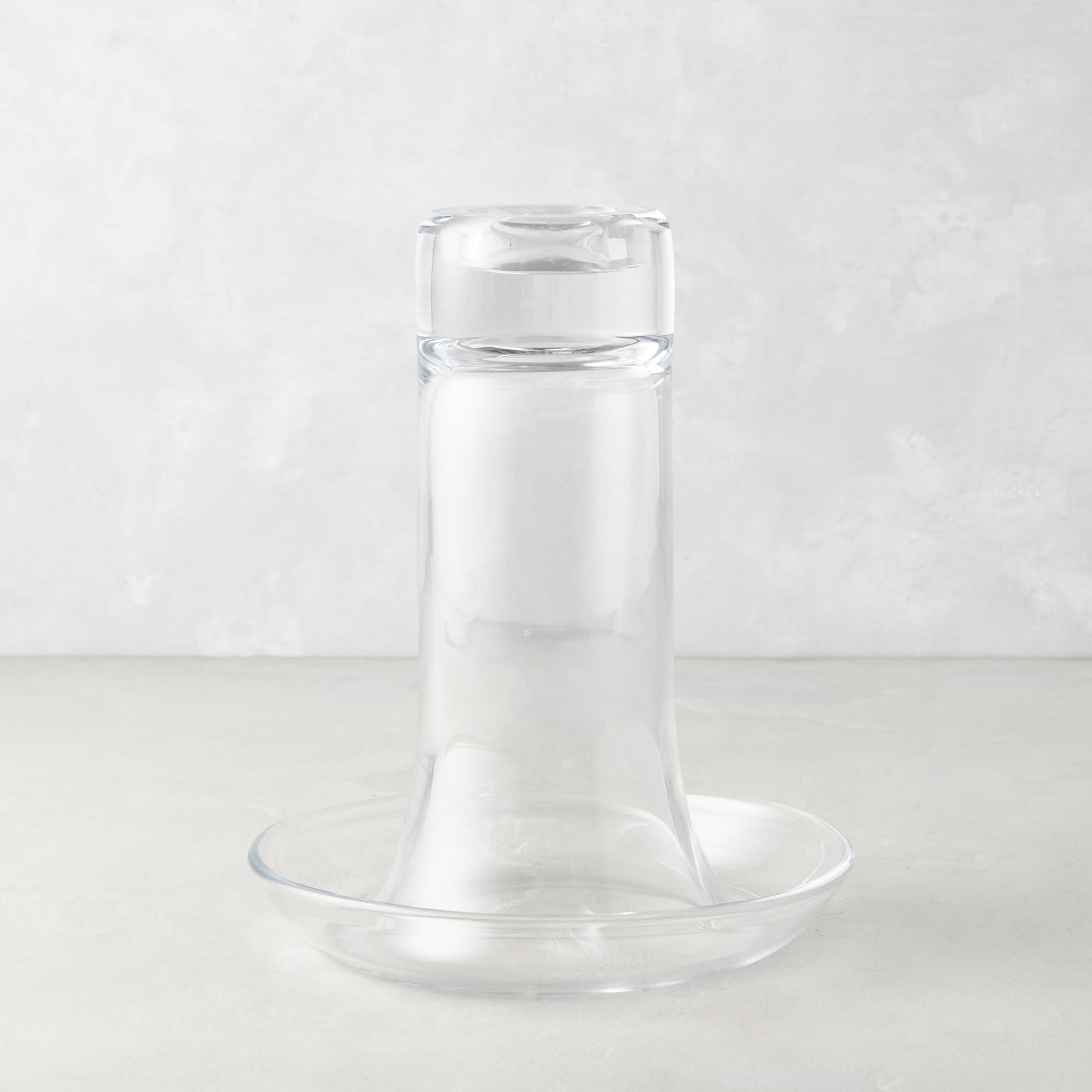 Large Luz clear glass candleholder, modern silhouette, mouth-blown in Poland.