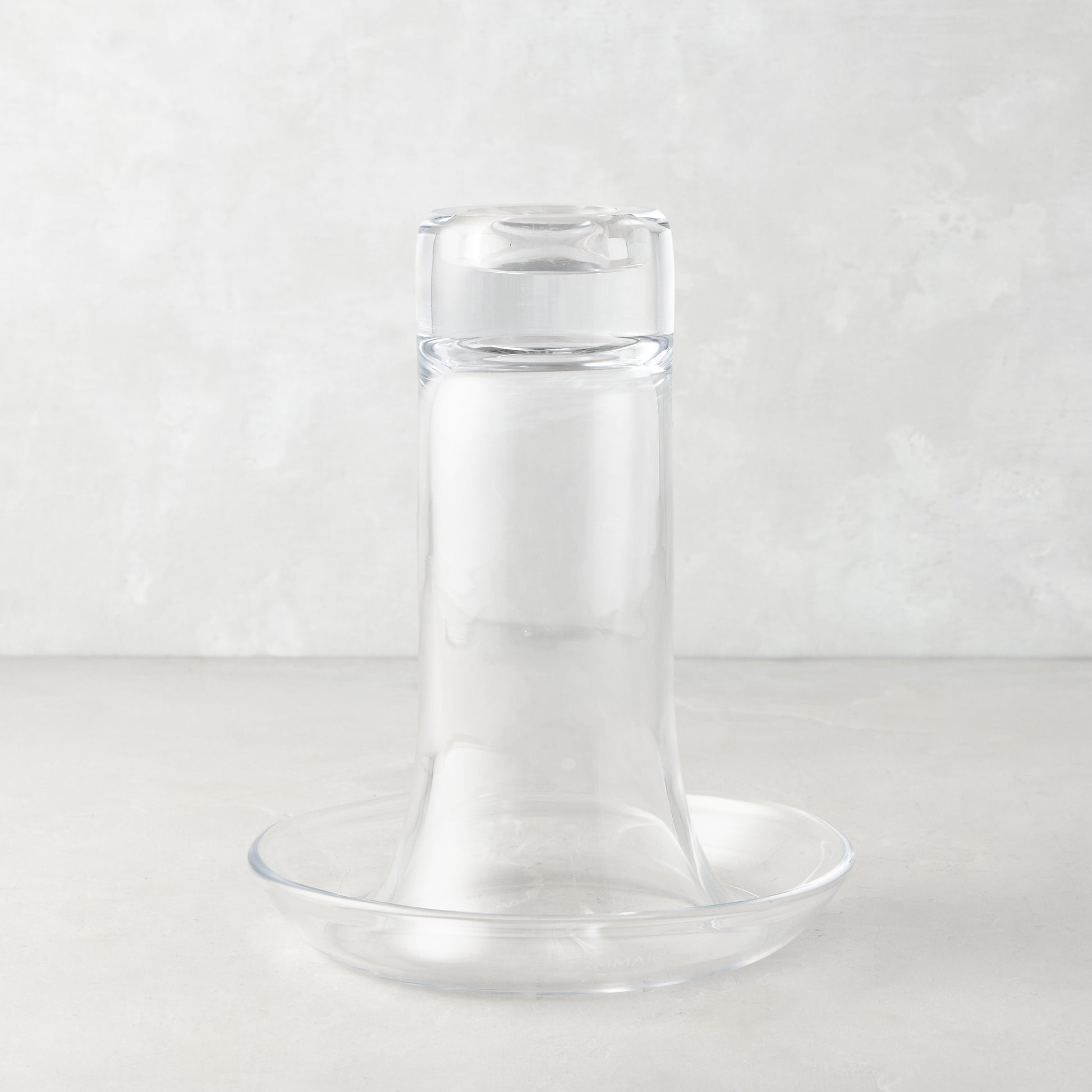 Large Luz clear glass candleholder, modern silhouette, mouth-blown in Poland.