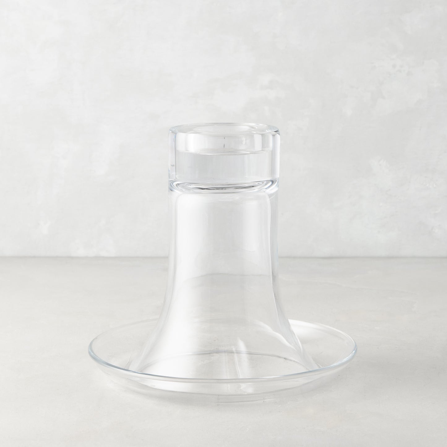 Medium Luz Candleholder, clear mouth-blown glass, modern silhouette, 7.4"H.