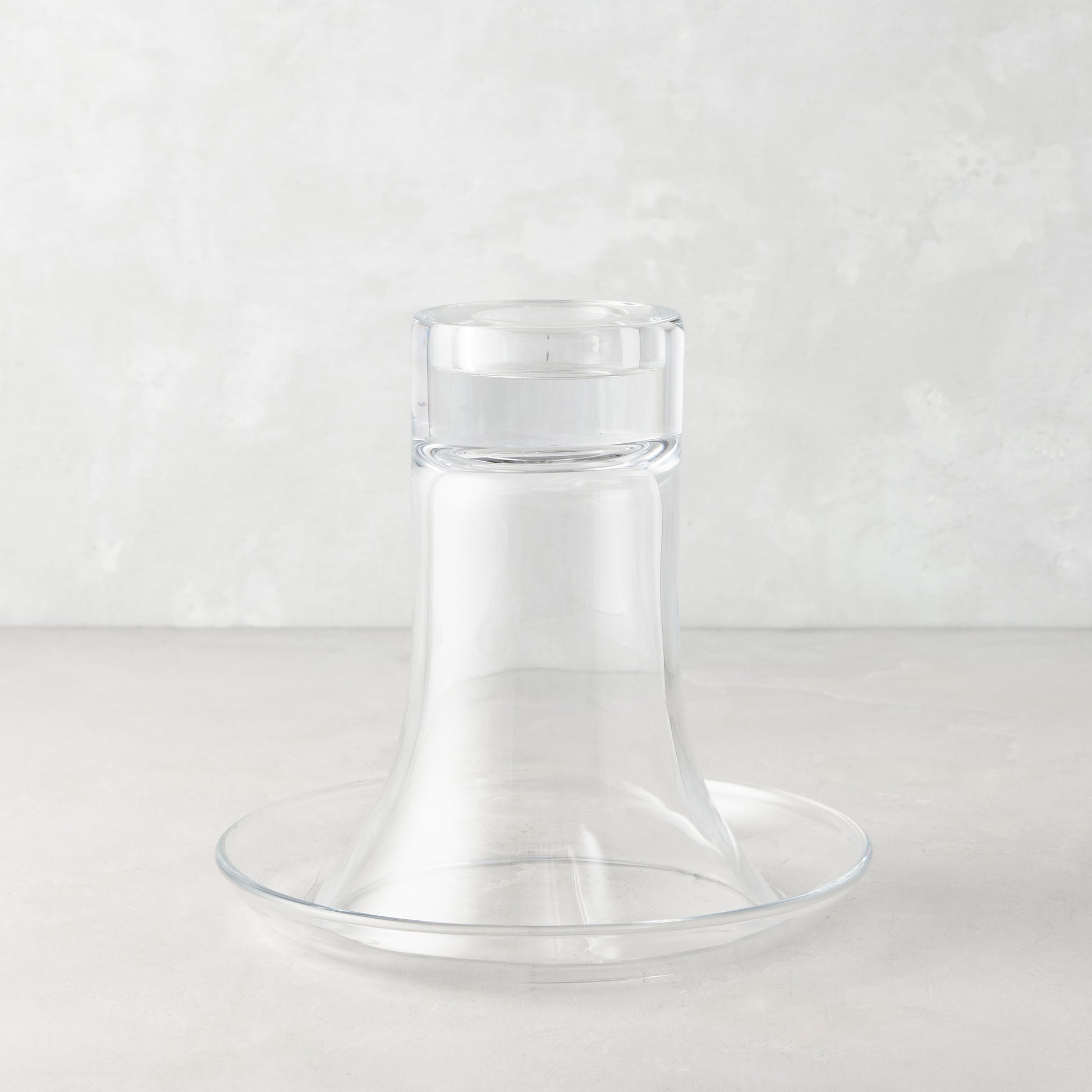 Medium Luz Candleholder, clear mouth-blown glass, modern silhouette, 7.4"H.