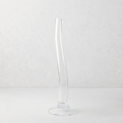 Maddie Large Scissor-Cut Glass Vase, clear, handmade, with a tall tube and circular base.