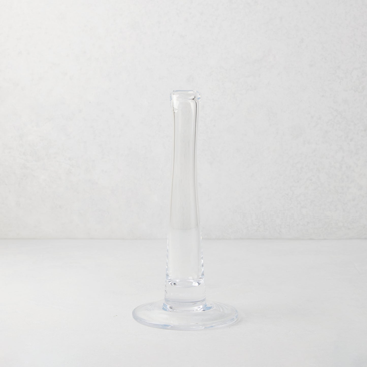 Maddie Small clear scissor-cut glass vase, 12"H, with a modern tube design and wide base.