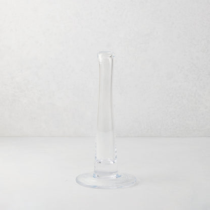 Maddie Small clear scissor-cut glass vase, 12"H, with a modern tube design and wide base.