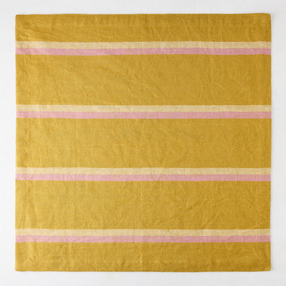 Madras Marigold, Oyster, and Pink Stripe Napkin, 22" square, woven washed cotton.