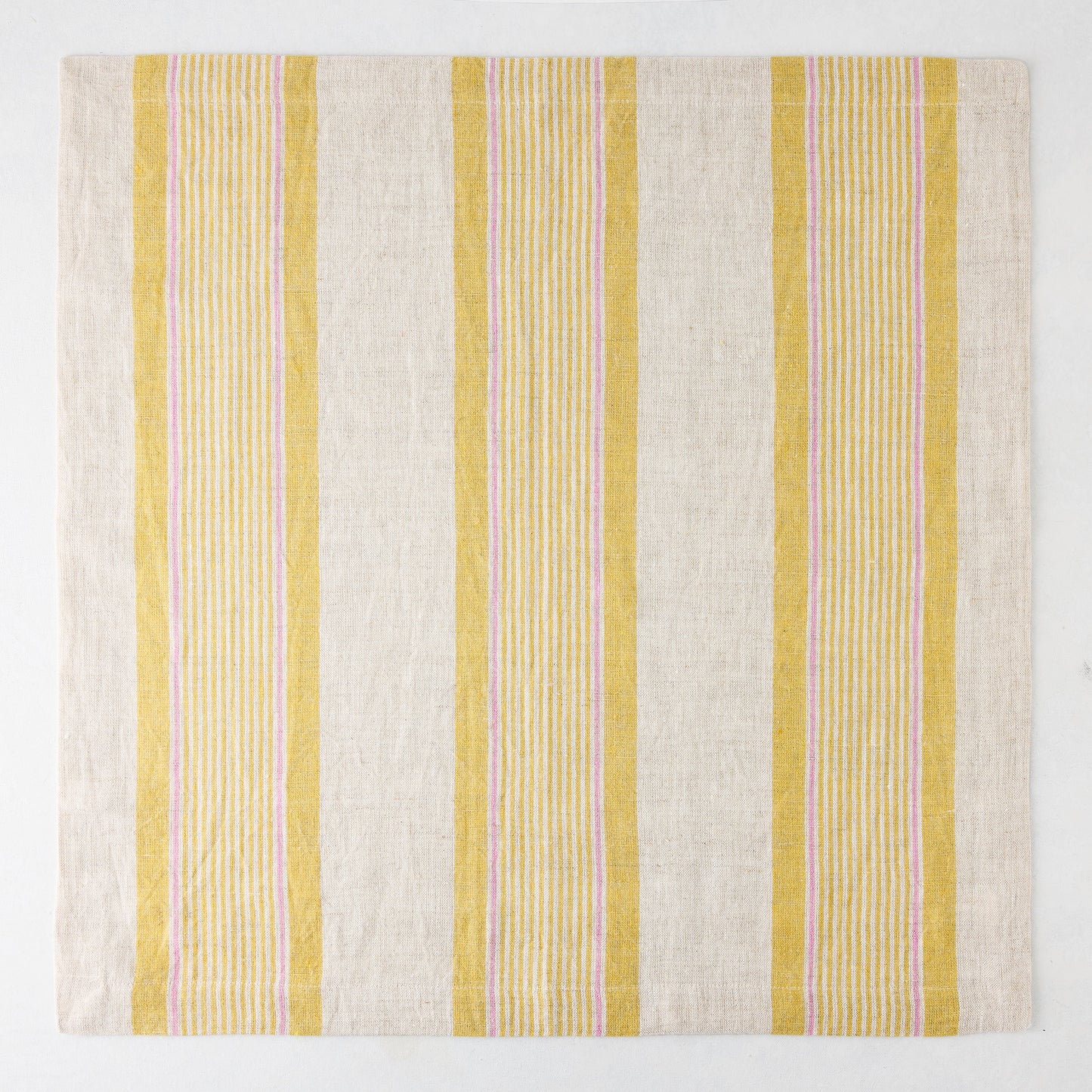 Madras Marigold, Pink, and Natural Stripe Cotton Napkin, 22" square.