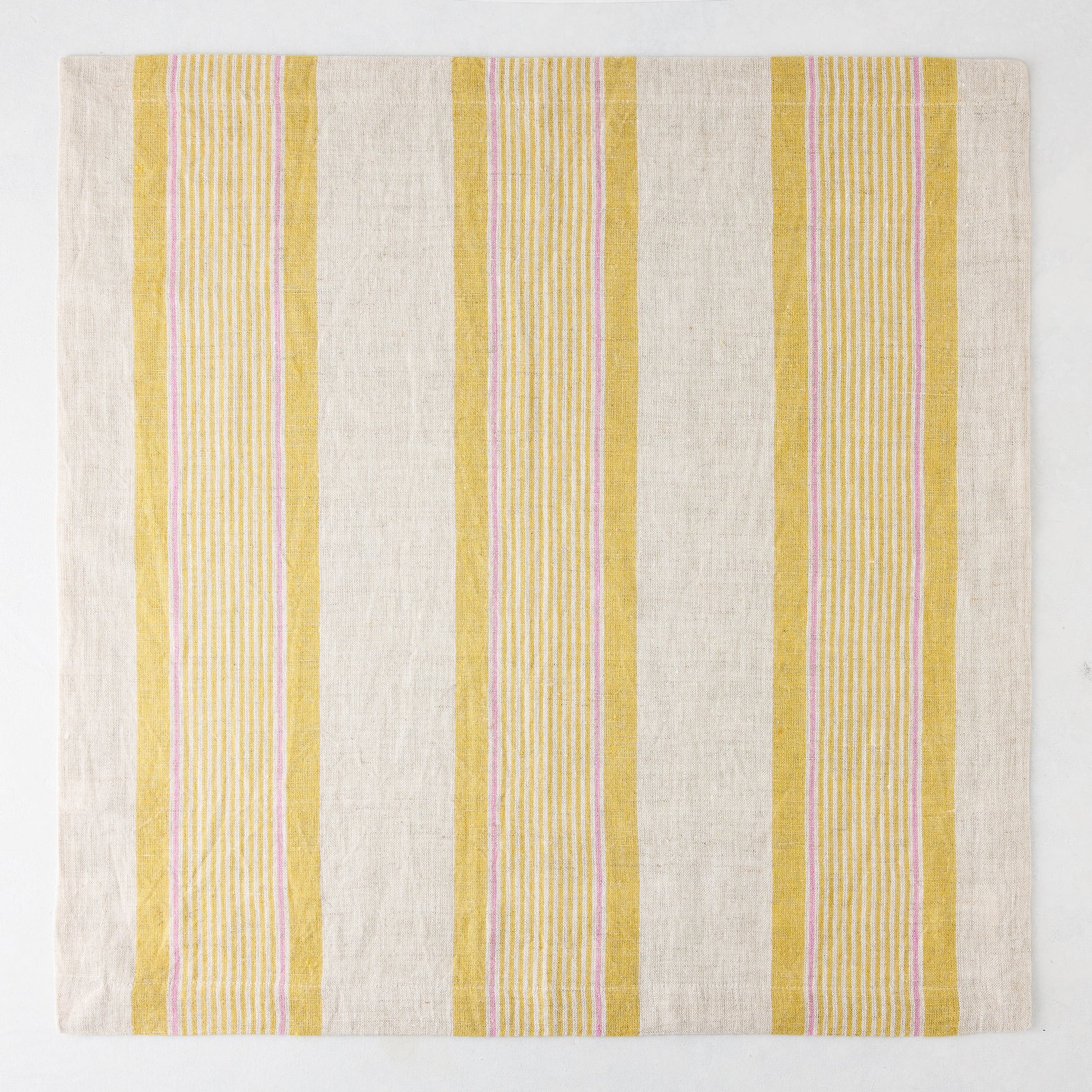 Madras Marigold, Pink, and Natural Stripe Cotton Napkin, 22" square.