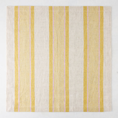Madras Marigold, Pink, and Natural Stripe Cotton Napkin, 22" square.