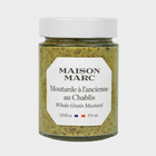 Maison Marc Whole Grain Mustard in a clear glass jar with a white lid and label.