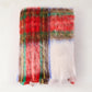 Handwoven mohair throw in a festive plaid pattern featuring yellow, blue, red, green, white, and brown hues.
